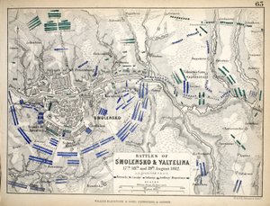 Mapa das Batalhas de Smolensko e Valtelina, publicado por William Blackwood and Sons, Edimburgo e Londres, 1848 (gravura colorida à mão)